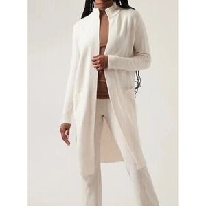 Athleta Cream Merino Wool  Cashmere Blend Long Open Front Cardigan Women's M
